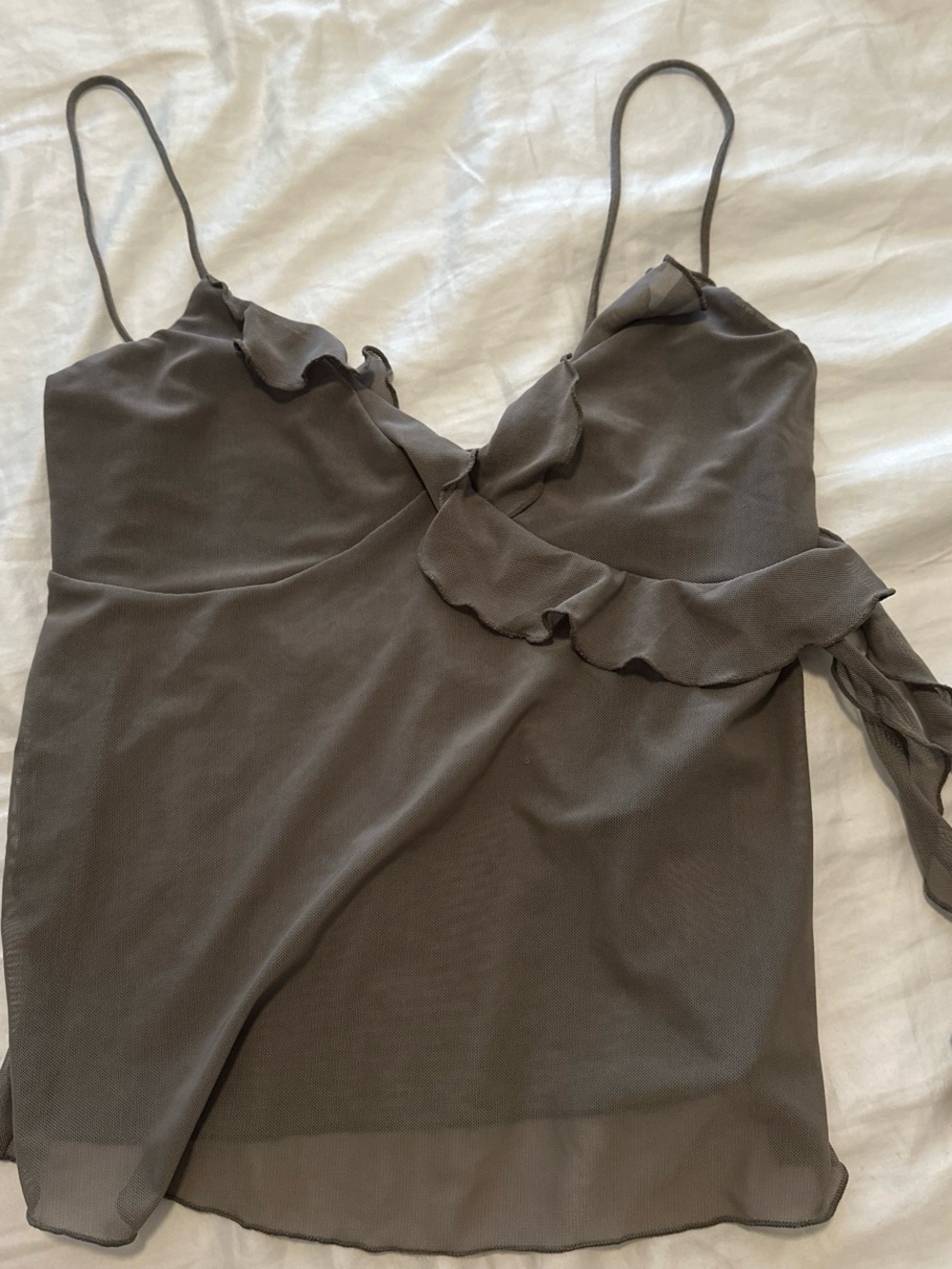 H&M Charcoal Gray Ruffle Spaghetti Strap Tank Top